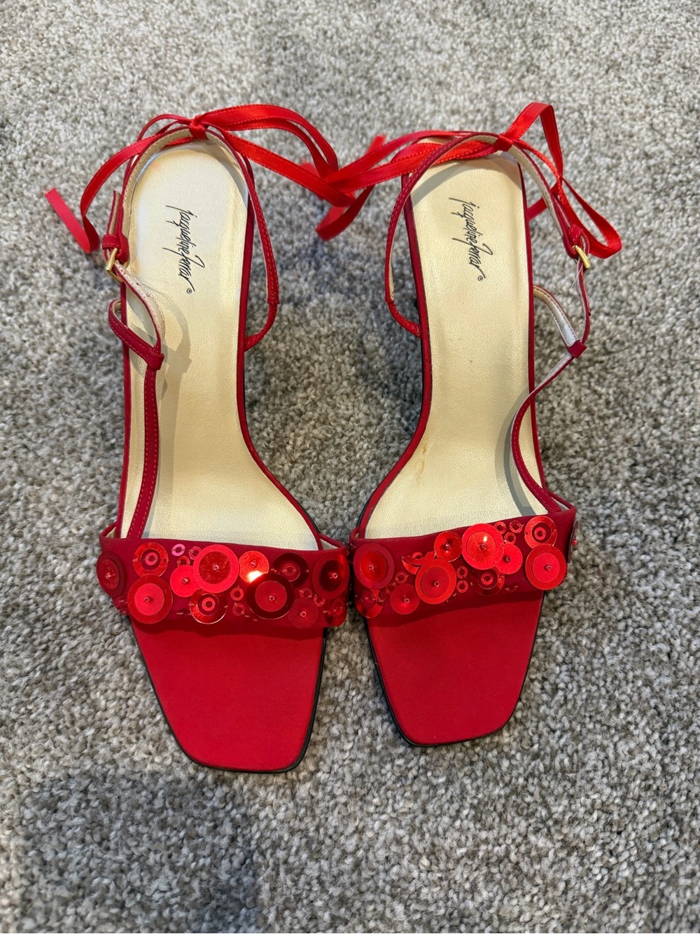 Jacqueline Ferrar Red Sequin Embellished Strappy Heels